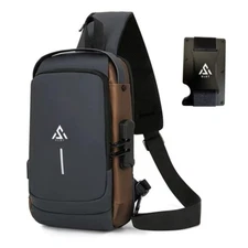 Anti-Theft Men's Sling Crossbody Bag Chest Shoulder Messenger Backpack USB Port