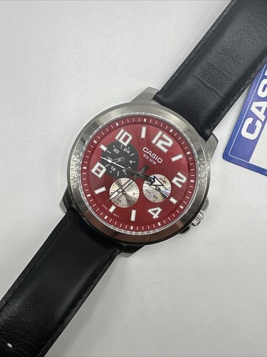 Mens Classic Casio Multi Dial Black Leather Wristwatch MTP-X300L-4AVDF - Picture 1 of 5