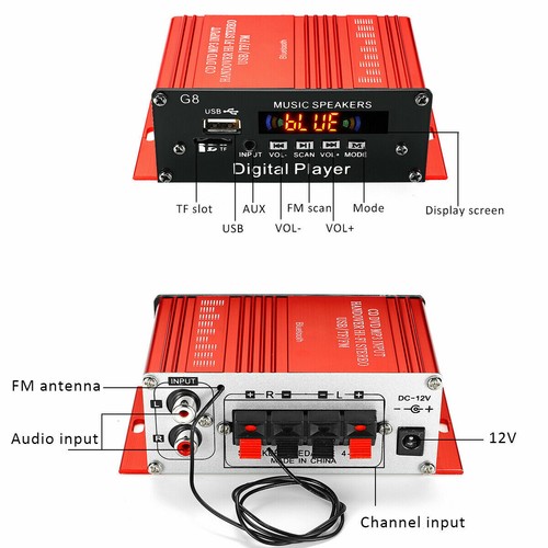 200W 12V Car HIFI Audio Stereo Power Amplifier bluetooth FM Radio USB TF AUX 2CH - Picture 3 of 6