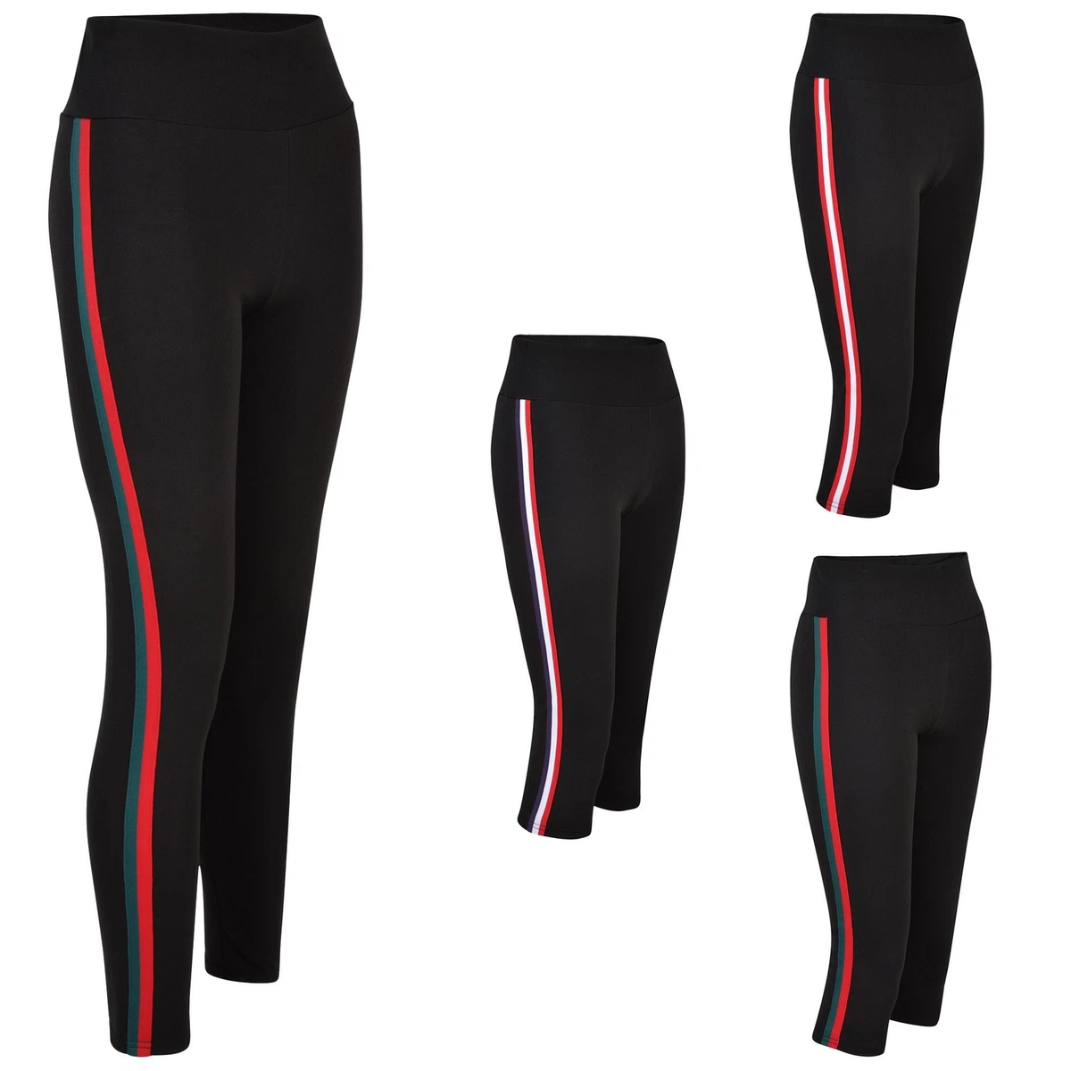 Women Side Striped Ladies Active Wear Gym Sport Leggings Yoga Pants Size XS L