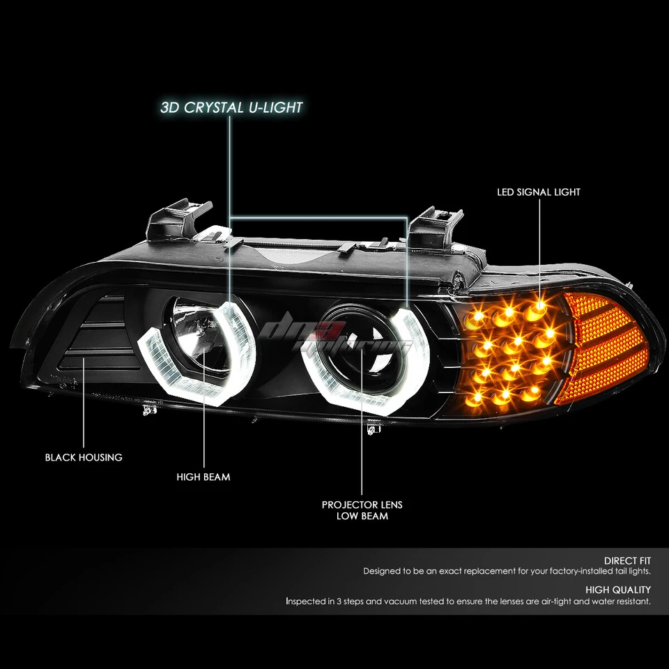 PARA BMW 525I 2001-2003 3D LED U-HALO FAROS LÁMPARAS CON KIT LED + VENTILADOR FRÍO NEGRO Foto 2 de 4