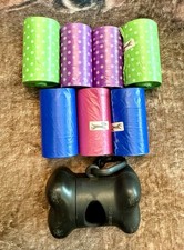Dog Pet Waste Bags 7 Rolls Unsented With Holder