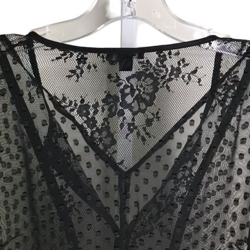 Ann Taylor Blouse Womens XS Black Sheer Swiss Dot Lace Button Up Witchy Gothic - Picture 3 of 9
