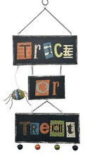Halloween Wall Decor Trick or Treat Wood and Metal Sign 11" x 26"