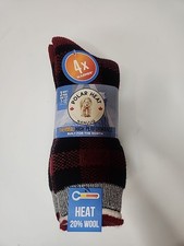 Polar Heat thermal socks 3 pair 20 Wool Black/Red Sz 7-12 NWT
