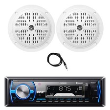 Pyle In-Dash Marine MP3 Stereo Receiver, 2x 4'' 100W Waterproof Speaker, Antenna