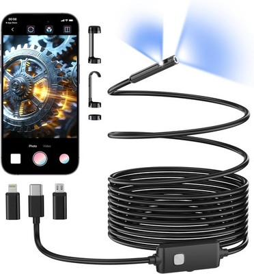 16.4FT Dual-Lens Endoscope Camera with Light, IP67 Waterproof Borescope