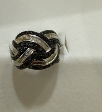 FABELHAFTER 925 STERLINGSILBER RING MIT NATÜRLICHEN WEISSEN UND SCHWARZEN DIAMANTEN GRÖSSE 6