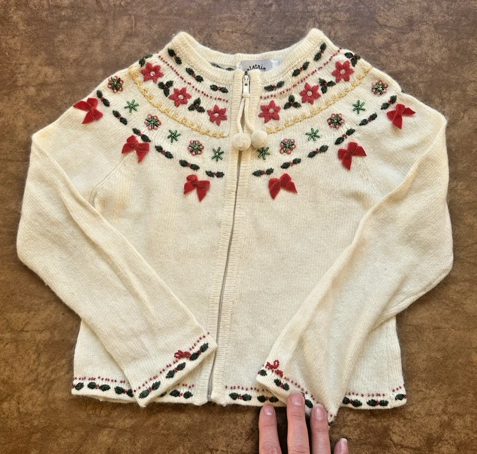 Cárdigan Hartstrings Vintage Niñas Talla 5/6 Vacaciones Navidad Cuentas-Terciopelo Arcos Foto 2 de 4