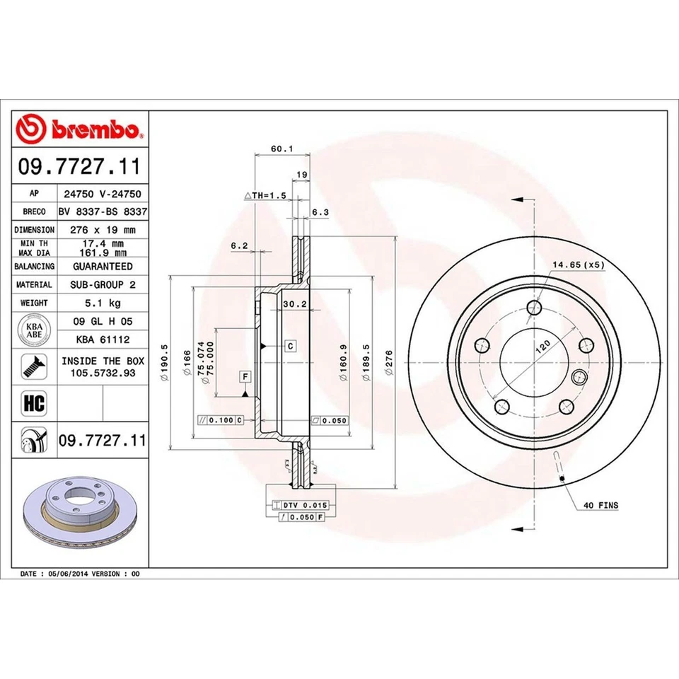 Rotor de freno de disco Brembo 09.7727.11 para 96-05 BMW 320i 323Ci 323i 328i Foto 3 de 4