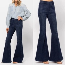 Judy Blue Pull On Super Flare Jean Dark Wash Bellbottom Jeans Womens Size 26 | 2