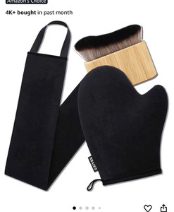 GAIYAH 3pc Self Tanning Mitts Kit w/ Glove, Back Applicator & Brush Black