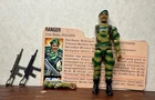 GI JOE 1982 STALKER V1, BROKEN RIGHT ARM w/ CARD, EXTRA GUN, NEW O-RING