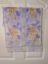 VTG Vera Neumann Copyright White Purple Blue Yellow Chiffon Scarf Long Flowing