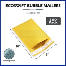 100 0 6x10 Kraft Paper Bubble Padded Envelopes Mailers Shipping Case 6"x10"