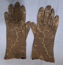 Vintage Black Leather Gloves by Boyce Lazarus Size 5 3/4 Embroidered Design