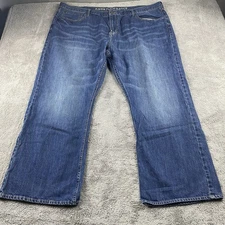 American Eagle Bootcut Jeans Mens 48x30 Blue Medium Wash Whiskered Denim