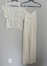 Vintage Shadowline Peignoir Set 2 PC Gown  Lace Jacket Nylon USA SZ Medium