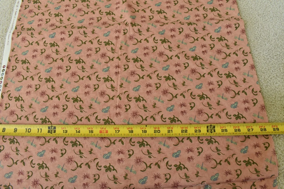 By 1/2 Yd, Blue Olive & Burgundy Insects on Mottled-Dark-Pink, Taylor, Moda,V649 - Image 4 of 4