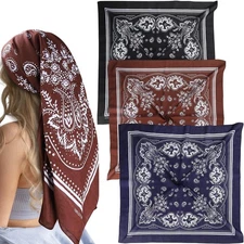 100% Cotton 35" x 35" Large Head Scarf for Women‘s Hair 3 Pcs Versatile Squar...
