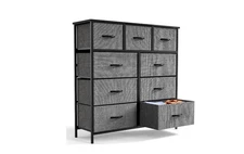 ZUNMOS Grey Fabric Dresser for Bedroom 9 Drawer Shoe Clothes Storage Organizer