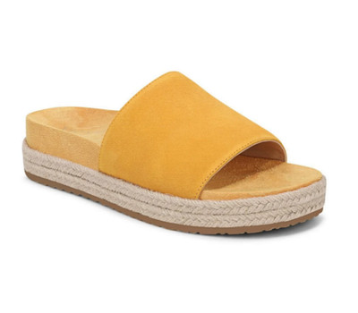 VIONIC Yasmina Platform Slide Sandal Amber Yellow Suede New