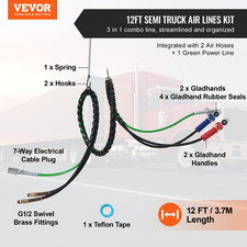 12FT Semi Truck 3-in-1 Air Line Kit with 7-Way ABS Cable & Glad Hands