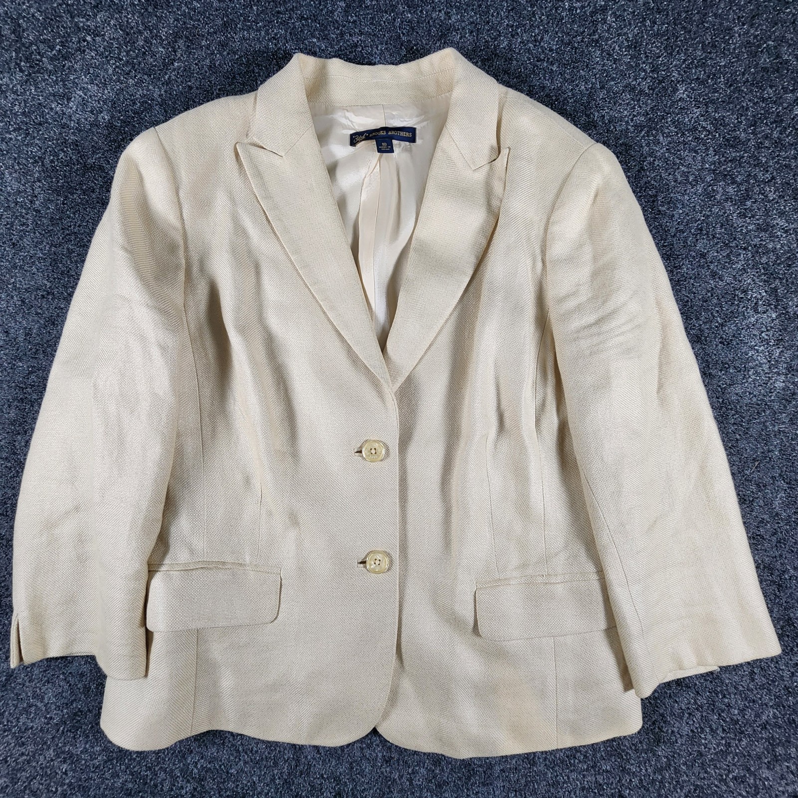 Brooks Brothers 346 Jacket Blazer Women's 10 Beige Linen Rayon Peak Lapel thumbnail 2