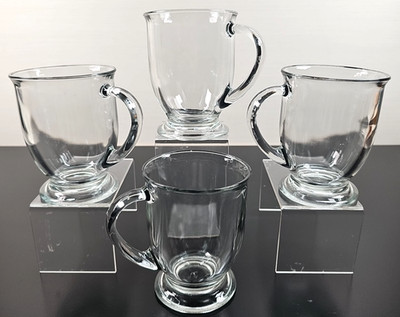 4) Anchor Hocking Cafe Clear 16 Oz Mugs Set Flaired Large Handled Coffee Cup Lot