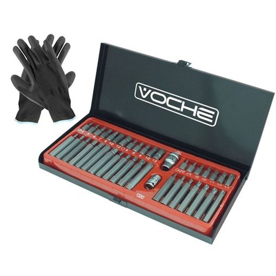 Voche  40tlg 1/2'' 3/8'' Dr Hex Spline Torx Impact Bit Set im Metallkoffer C/W Handschuhe