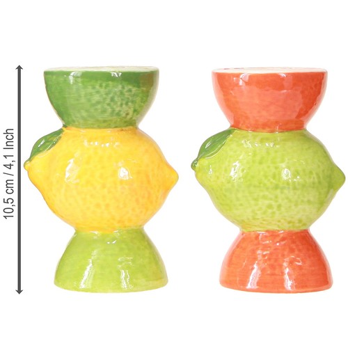 Sommerliche Limette-Zitrone Kerzenhalter Keramik 10,5cm 2er Set - Bild 4 von 4