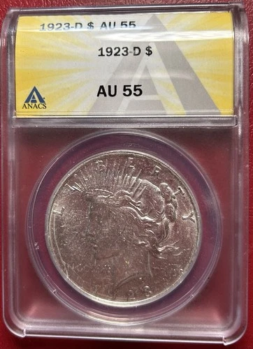 1923-D Peace Dollar. ANACS. AU-55. Free Shipping