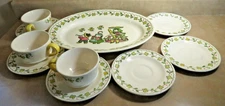 Vintage Poppytrail Metlox Happy Time Oval Serving Plate , 6 saucers, 3 tea cups