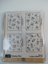 Stampin' Up 2004 Fabulous Four Unmounted Wood Rubber Stamps Retired Set