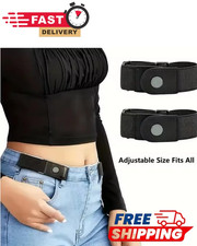 2 Pack No Buckle Elastic Belt Invisible Loop Belt for Jeans Pants