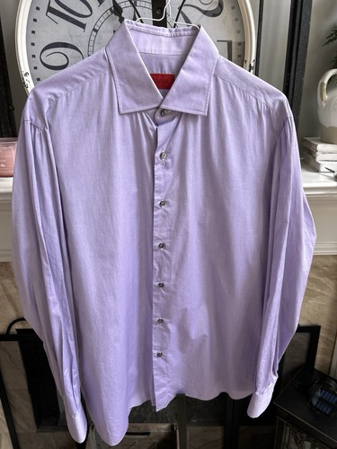$495 ISAIA men's cotton striped long sleeve button-up shirt - blue - 44 17.5 XL