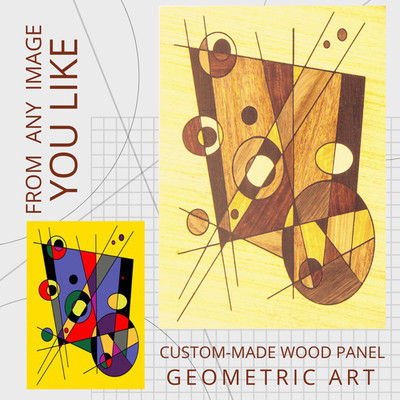 Geometric Art Custom Wood Inlay 20'' Framed Panel Marquetry Mosaic From Image