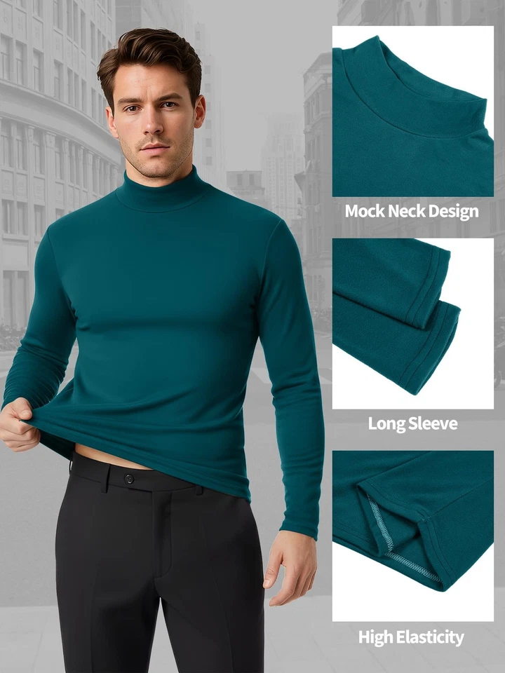 3 Pack Men Mock Turtleneck Long Sleeve Shirts Double Sided Fleece Lined Therm... - Image 4 of 4