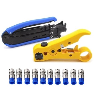 Coaxial Cable Crimper Set with F Compression Connectors