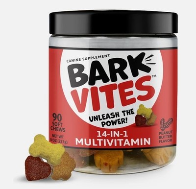 BarkVites 14-in-1 Multivitamin Soft Chews for Dogs Turmeric Quercetin Zinc 90ct