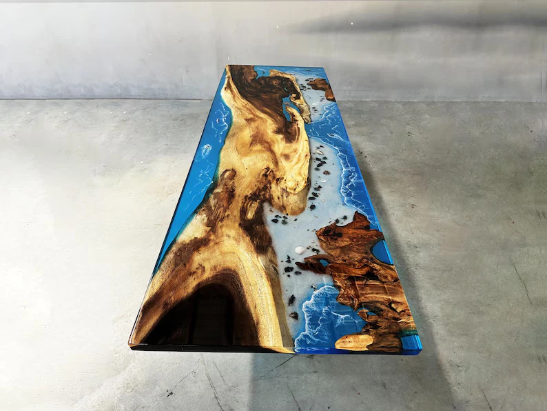 Walnut Epoxy Resin Dining Table Blue Ocean Resin Table,Tropical-style Decor - Image 2 of 4
