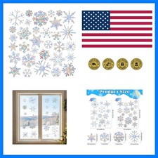 64 Pcs Snowflake Window Stickers Anti Collision Snowflake Window Decals for B...