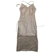 Windsor Rose Gold Rhinestone Mesh Midi Dress Open Back Prom Formal Small