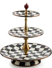Mackenzie Childs Courtly Check Enamel Three-Tier Sweet Stand SEALED IN HAND