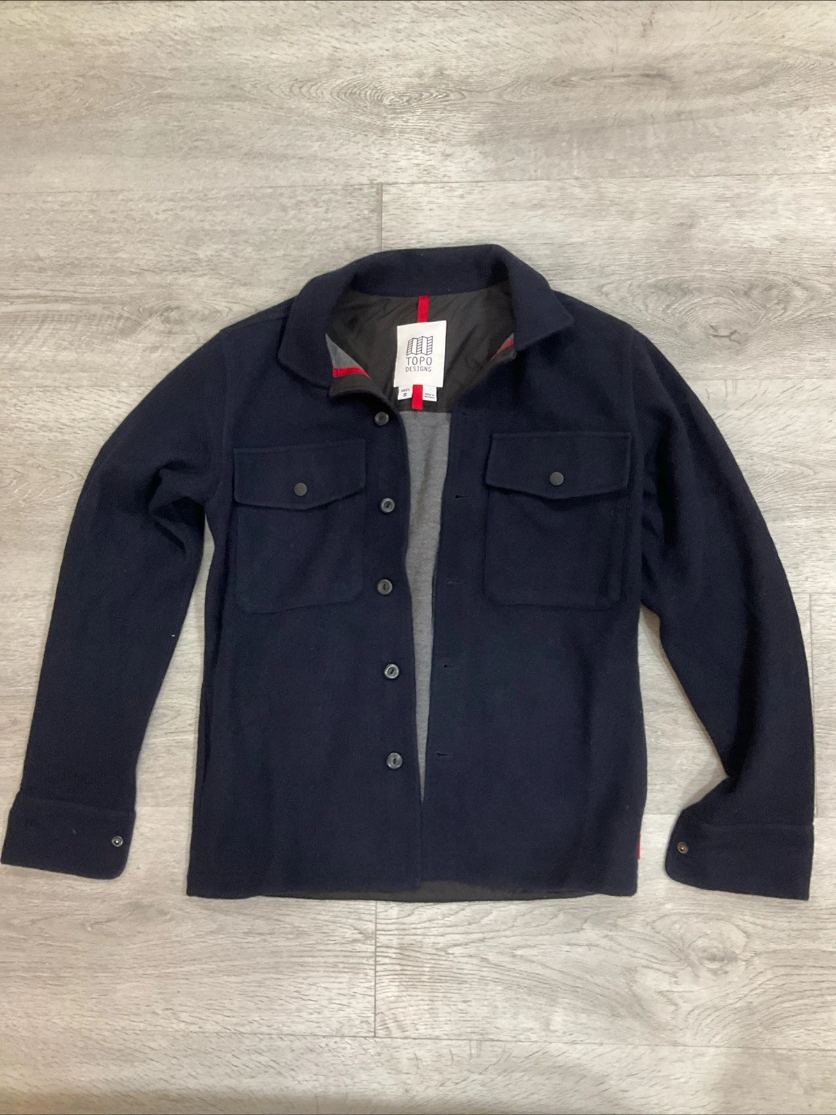 Topo Designs Wool Shirt Jacket Button Up Outdoor Small Blue