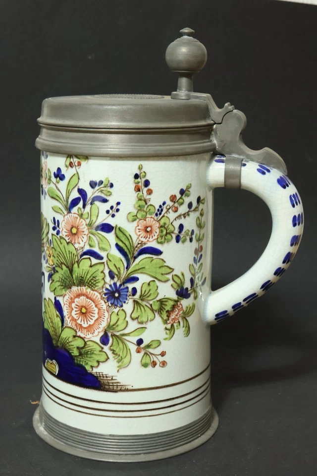 27cm gr. Fayence ? Bierkrug Walzenkrug Krug Fayencekrug beerstein Humpen Fasan - Bild 4 von 4