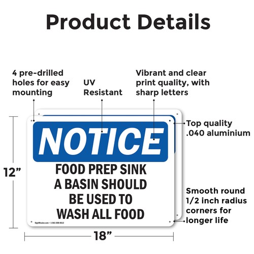 (2 Pack) Food Prep Sink Only A Basin Should Be Used OSHA Notice Sign Decal Metal - Bild 2 von 23