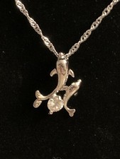Mother And Baby Dolphin Silver Necklace With Gem Stone