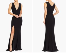 Dress the Population Dress XS  Black Sandra Plunge Crepe Trumpet Mermaid Gown 