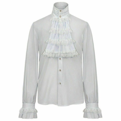 Lo último Moda Para Hombres Camisa Top Blanco Gótico Steampunk Victoriano Regencia Aristócrata - Imagen 6 de 15